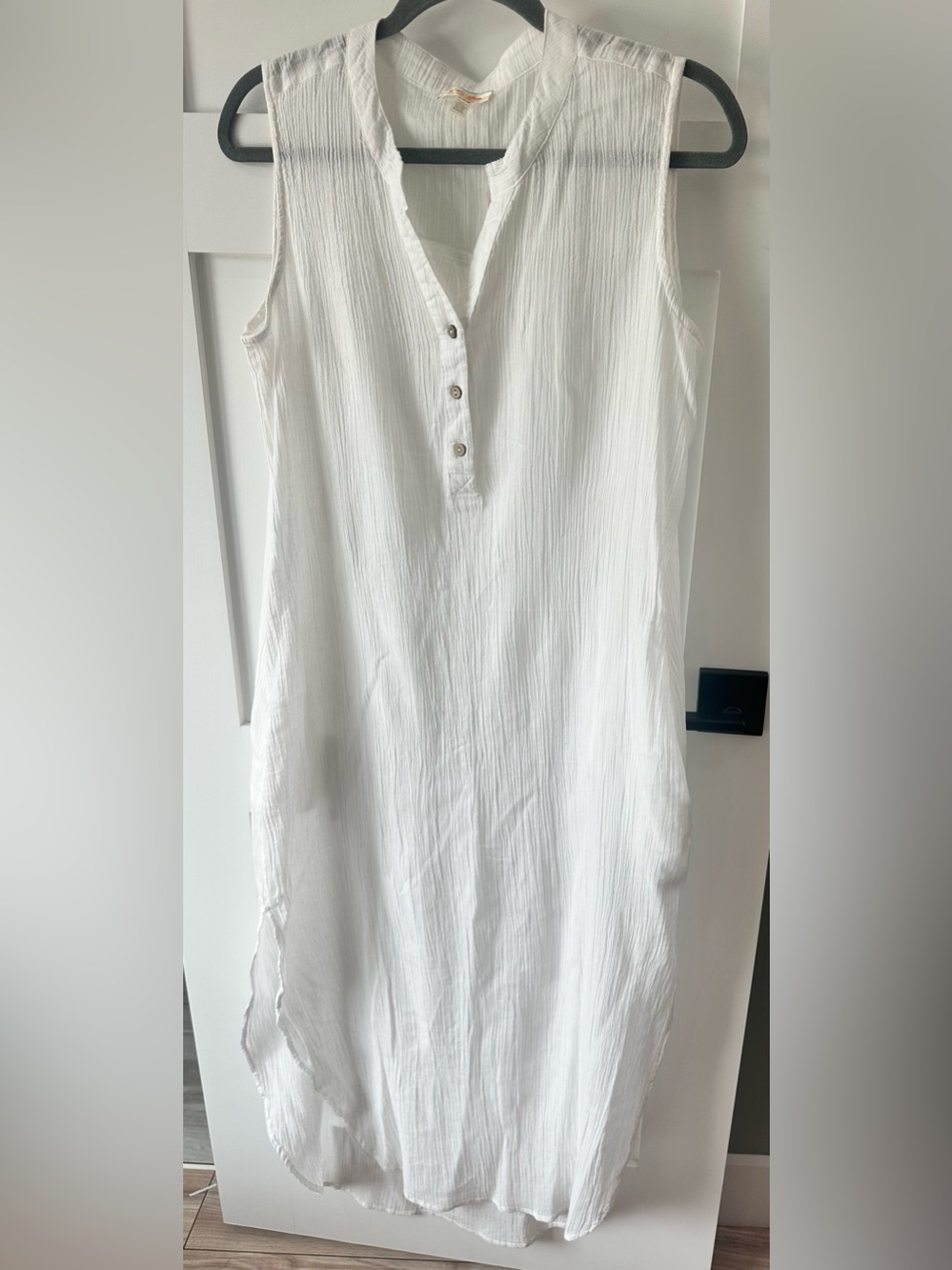 Rise & Bloom Cotton White Maxi Dress Swim Cover Up  Medium V Neck Relaxed Boho